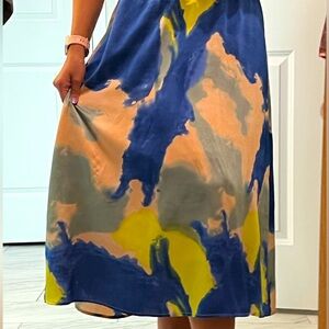 WD.NY Blue and Yellow Abstract A-Line Skirt
